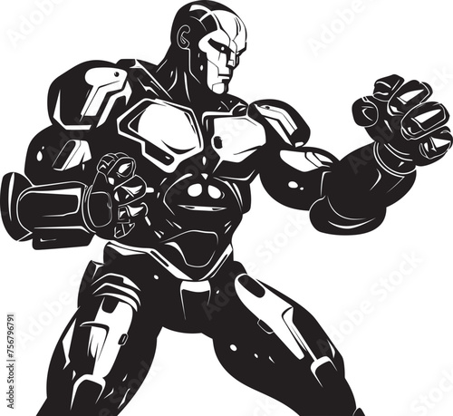 Futuristic Brawler: Robot Boxer Vector Icon in Black Titanium Puncher: Robot Boxer Black Logo Design