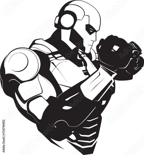 Titanium Champion: Robot Boxer Black Logo Icon Mechanical Fighter: Robot Boxer Vector Black Icon