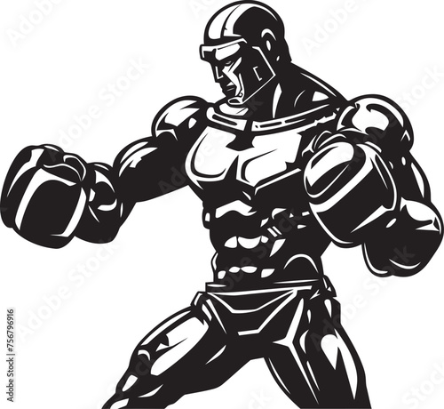 Techno Gladiator: Robot Boxer Vector Black Icon Metal Mauler: Robot Boxer Black Logo Icon Design