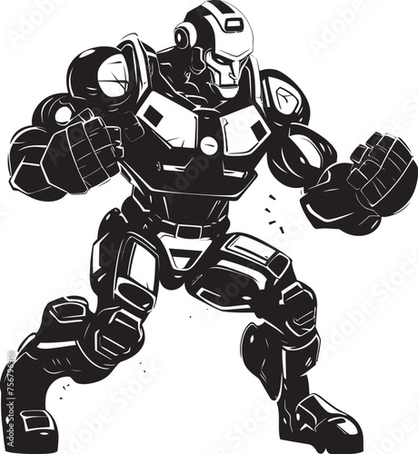 Cybernetic Gladiator: Robot Boxer Black Logo Icon Design Steel Titan: Robot Boxer Vector Design
