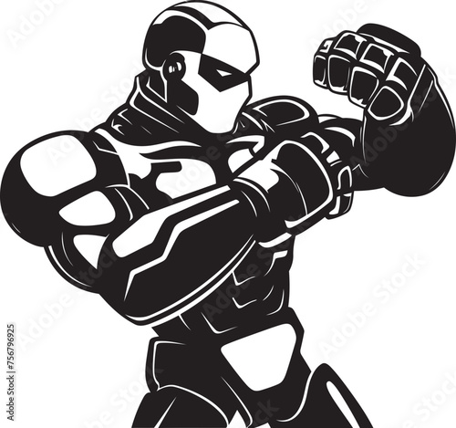 Futuristic Puncher: Robot Boxer Vector Icon in Black Titanium Champion: Robot Boxer Black Logo Icon