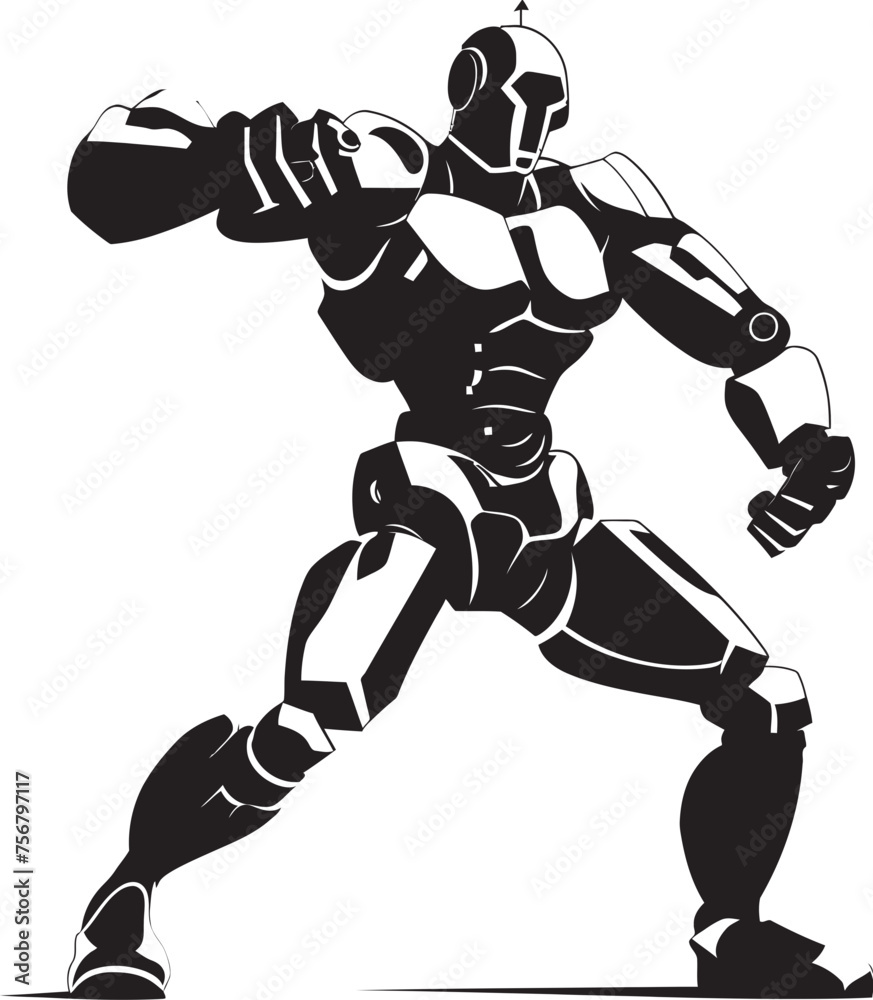 Titanium Titan: Robot Boxer Black Logo Design Cybernetic Combatant: Robot Boxer Vector Black Icon