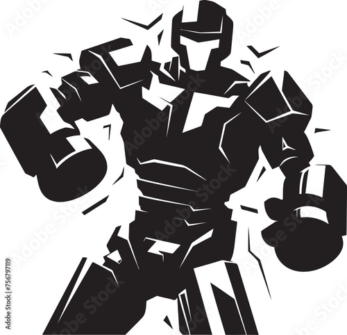 Mechanical Marvel: Robot Boxer Black Logo Icon Design Futuristic Fighter: Robot Boxer Vector Icon in Black