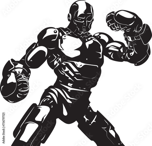 Titanium Titan: Robot Boxer Black Logo Design Cybernetic Combatant: Robot Boxer Vector Black Icon