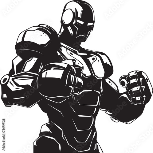 Futuristic Fighter: Robot Boxer Vector Icon in Black Titanium Titan: Robot Boxer Black Logo Design