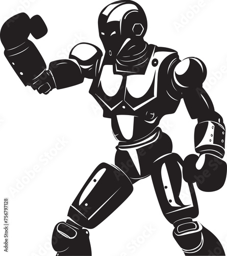 Circuit Champion: Robot Boxer Black Logo Design Techno Gladiator: Robot Boxer Vector Black Icon