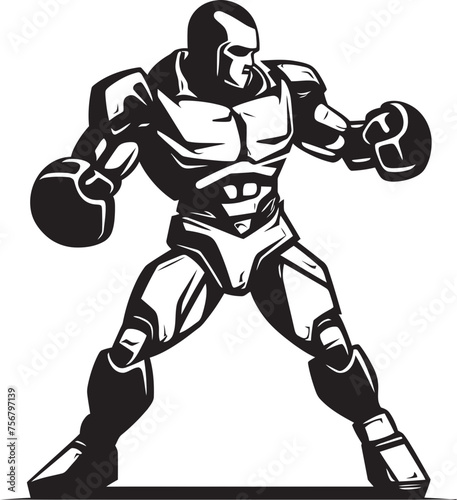 Titanium Titan: Robot Boxer Black Logo Design Cybernetic Combatant: Robot Boxer Vector Black Icon