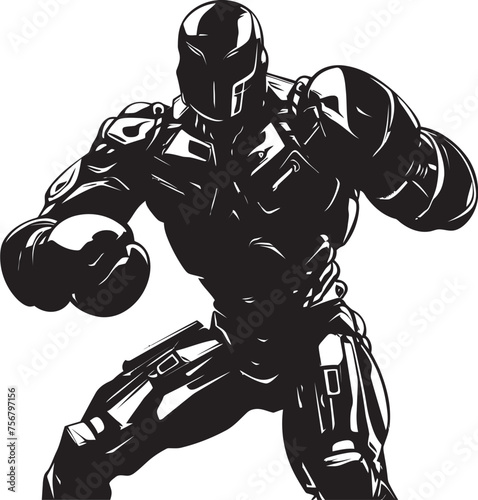 Metal Mauler: Robot Boxer Black Logo Icon Design Artificial Athlete: Robot Boxer Vector Black Logo