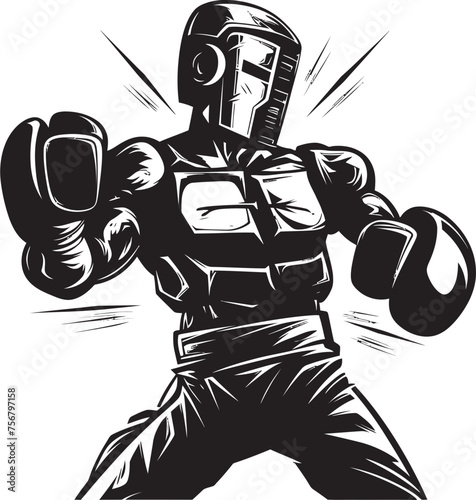 Robotic Ringmaster: Robot Boxer Black Logo Icon Steel Showdown: Robot Boxer Vector Design