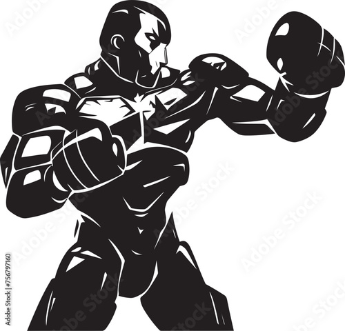 Techno Gladiator: Robot Boxer Vector Black Icon Metal Mauler: Robot Boxer Black Logo Icon Design