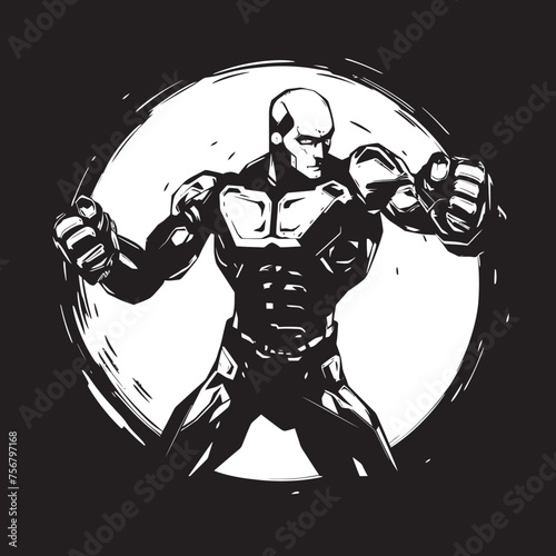 Futuristic Fighter: Robot Boxer Vector Icon in Black Titanium Titan: Robot Boxer Black Logo Design