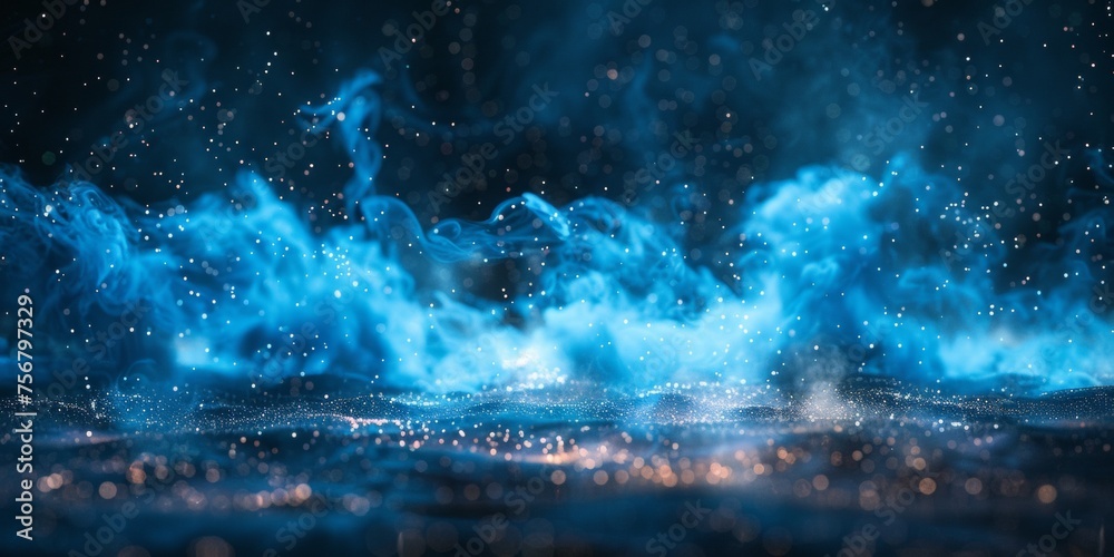 A blue sky with smoke and stars - stock background.