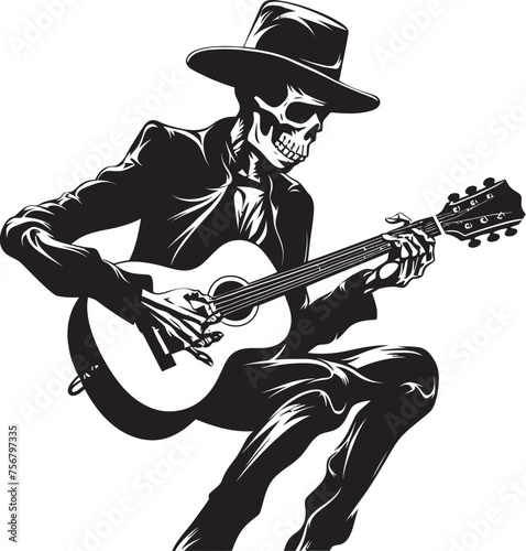 Guitarist of the Dead: Skeleton Vector Black Logo Rhythmic Remains: Skeleton Playing Guitar Logo Icon