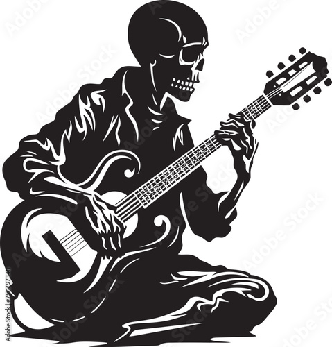 Guitarist of the Dead: Skeleton Vector Black Logo Rhythmic Remains: Skeleton Playing Guitar Logo Icon