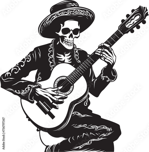 Guitarist of the Dead: Skeleton Vector Black Logo Rhythmic Remains: Skeleton Playing Guitar Logo Icon
