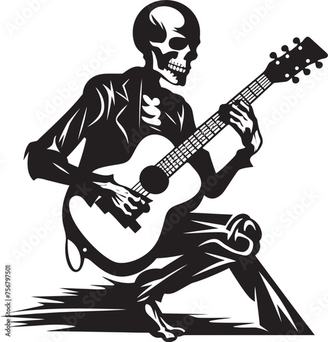 Spooky Serenade: Skeleton with Guitar Logo Icon Rockin' Remains: Skeleton Playing Guitar Vector Design