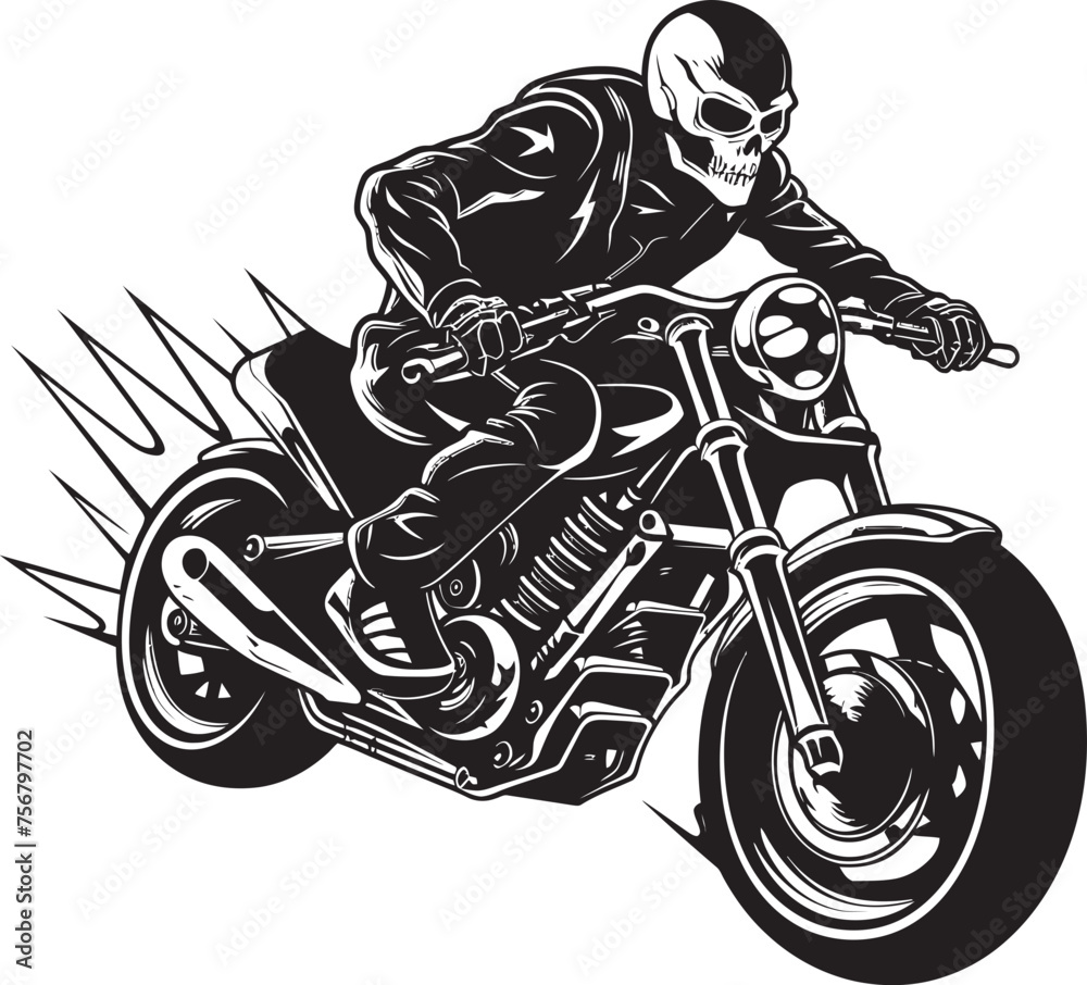 Bonebreaker: Skeleton Riding Motorbike Black Logo Icon Ghostly Glide: Skeleton Biker Vector Black Logo