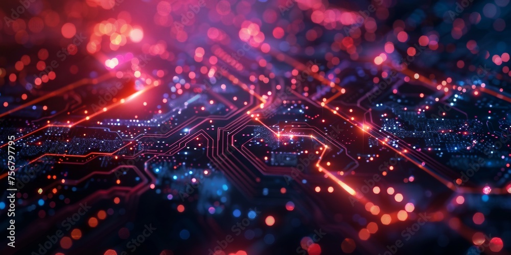 A computer chip with a red and blue background - stock background. A computer chip with a red and blue background - stock background.