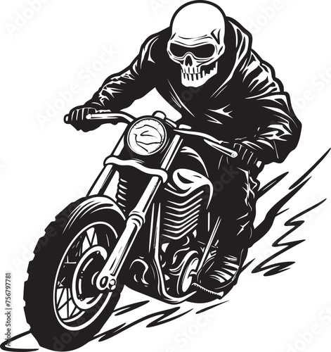 Haunting Highway: Skeleton Biker on Motorbike Logo Design Bonebreaker: Skeleton Riding Motorbike Black Logo Icon photo