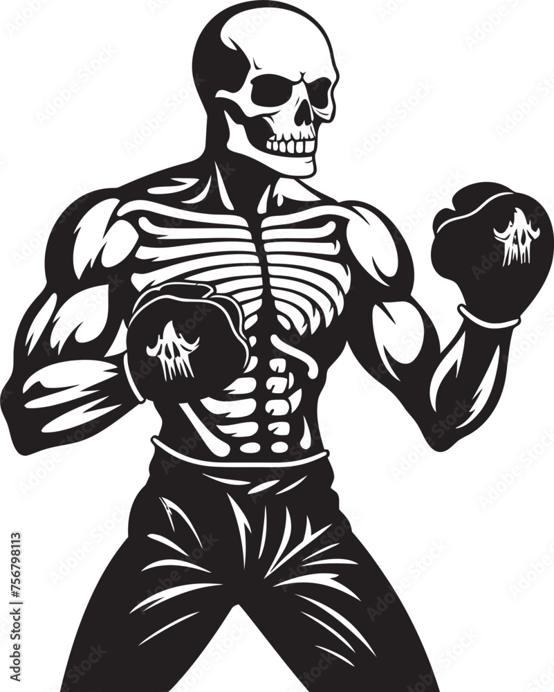 Skeletal Showdown: Skeleton Boxing Black Logo Icon Design Bone Breaker: Skeleton Boxer Vector Black Logo