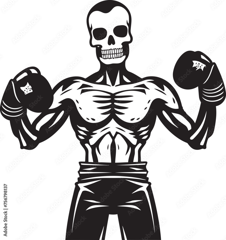 Eerie Ringmaster: Skeleton Boxing Black Logo Icon Design Haunting Hook: Skeleton Boxer Vector Black Logo