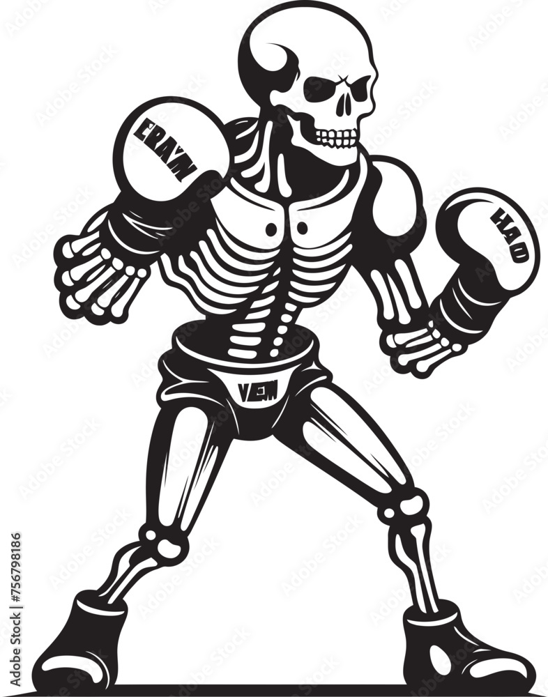 Bone Bruiser: Skeleton Boxer Vector Black Logo Deathly Puncher: Skeleton Boxing Black Logo Design