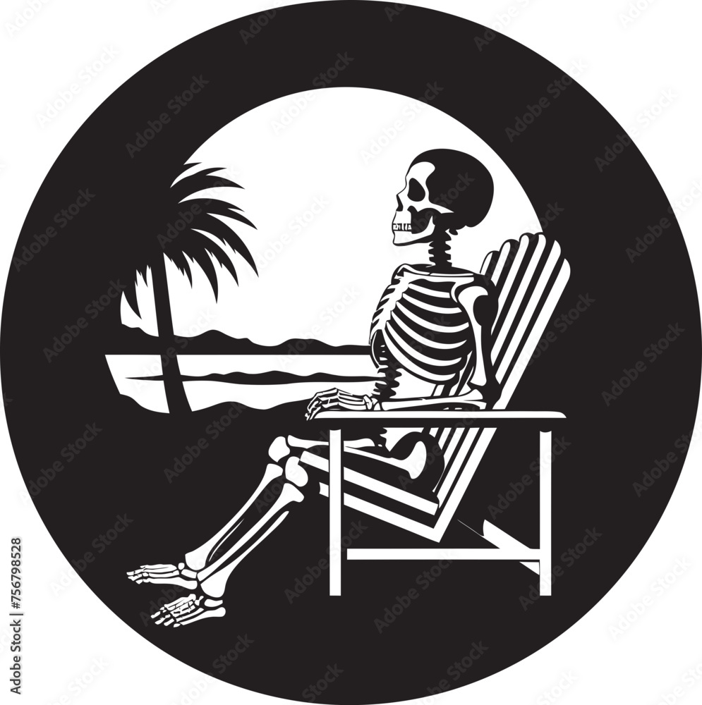 Bony Bliss: Skeleton Lounging on Beach Chair Vector Black Logo Coastal ...