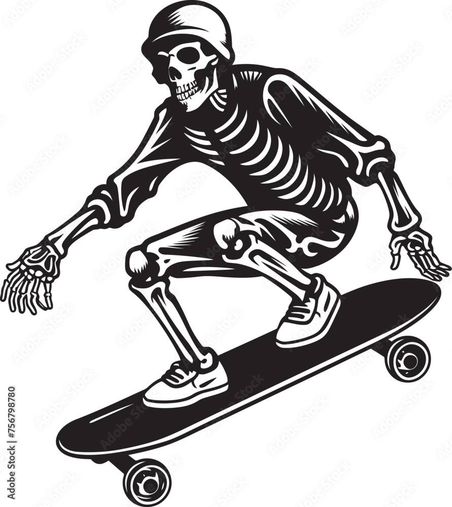 Obraz premium Ollie Ossuary: Skeleton on Skateboard Vector Icon Skully Skater: Skeleton Riding Skateboard Black Logo