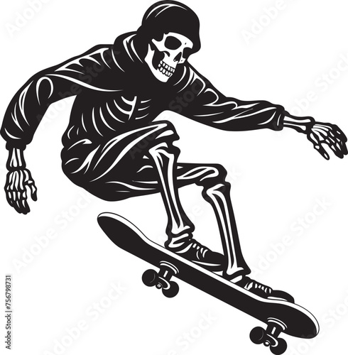Spine Chiller: Skeleton on Skateboard Black Logo Icon Rad Remains: Skeleton Skateboarder Black Logo Design