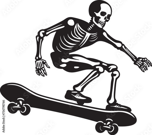 Skeletal Shredder: Skateboarding Skeleton Black Icon Design Spine Chiller: Skeleton on Skateboard Black Logo Icon