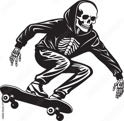Skeletal Shredder: Skateboarding Skeleton Black Icon Design Spine Chiller: Skeleton on Skateboard Black Logo Icon