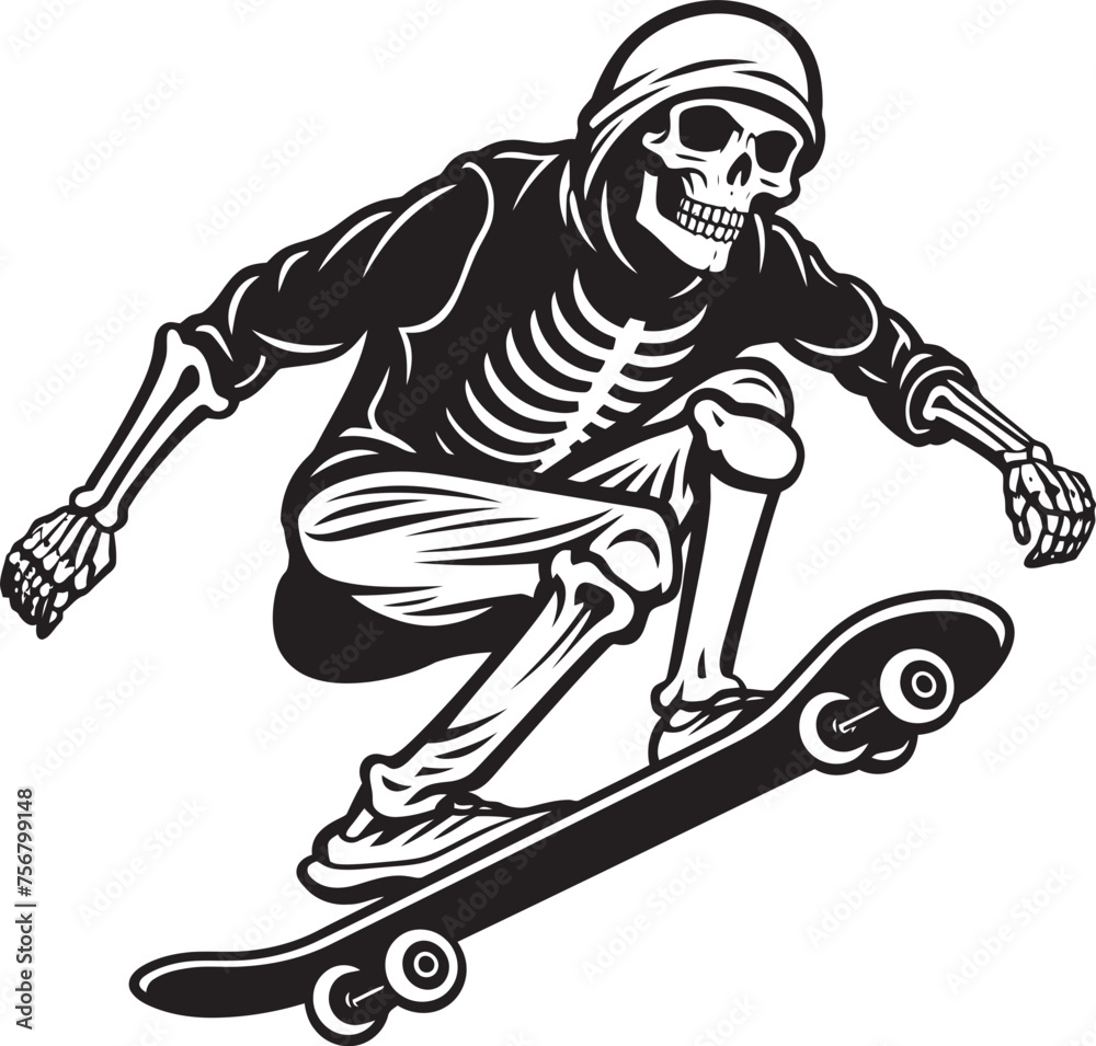 Grim Grind: Skateboarding Skeleton Black Icon Design Rad Remains: Skeleton Riding Skateboard Black Logo