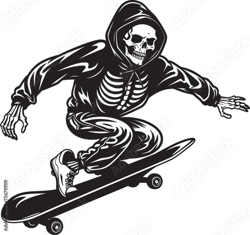 Grim Grind: Skateboarding Skeleton Black Icon Design Rad Remains: Skeleton Riding Skateboard Black Logo