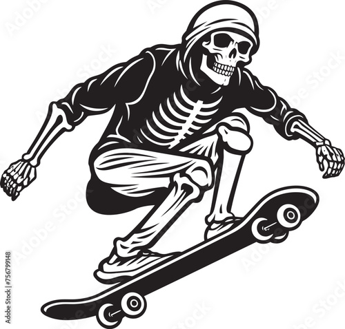 Grim Grind: Skateboarding Skeleton Black Icon Design Rad Remains: Skeleton Riding Skateboard Black Logo