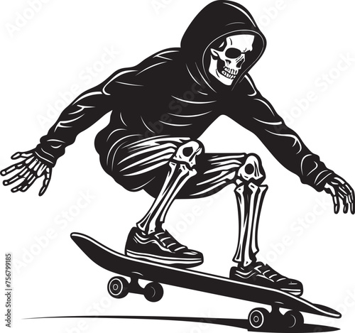 Radical Remains: Skeleton Riding Skateboard Black Logo Ollie Ossuary: Skeleton Skating Black Logo Icon