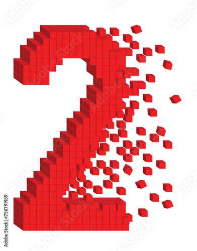 Vector shaped three-dimensional red color cubes in a form of a number two