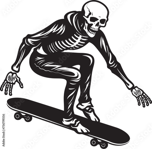 Radical Remains: Skeleton Riding Skateboard Black Icon Ollie Ossuary: Skeleton on Skateboard Black Logo