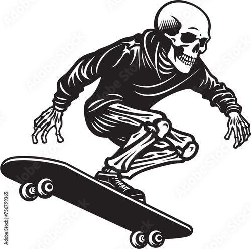 Bone Thrasher: Skeleton on Skateboard Black Logo Skater's Shadow: Skeleton Skateboarder Black Logo Icon