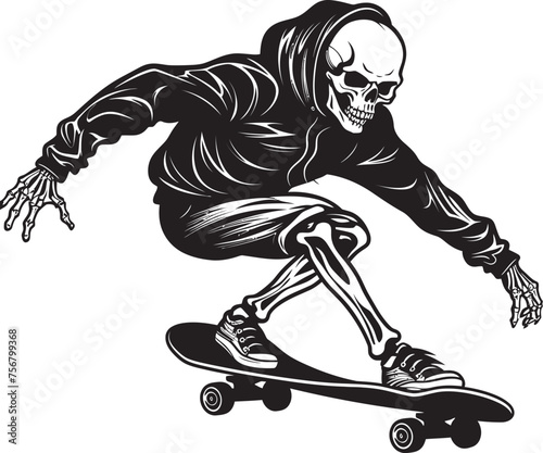Spine Chiller: Skeleton on Skateboard Black Logo Icon Ramp Rider: Skeleton Skater Black Logo Design