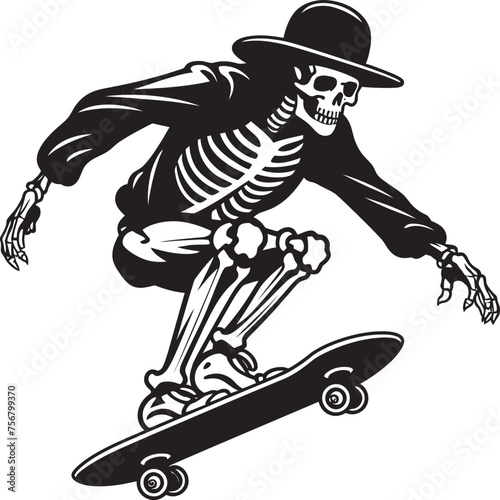 Radical Remains: Skeleton on Skateboard Black Logo Design Ollie Ossuary: Skeleton Skater Black Icon