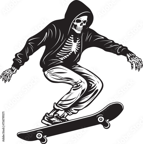 Bone Cruiser: Skateboarding Skeleton Black Logo Design Radical Remains: Skeleton Riding Skateboard Black Icon
