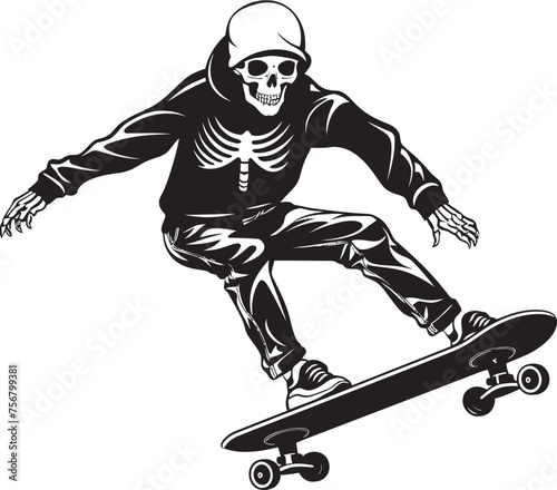 Bone Cruiser: Skeleton on Skateboard Black Logo Radical Remains: Skeleton Riding Skateboard Vector Design