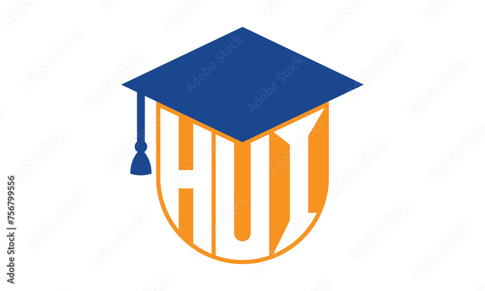 HUI initial letter academic logo design vector template. school college logo, university logo, graduation cap logo, institute logo, educational logo, library logo, teaching logo, book shop, varsity	
