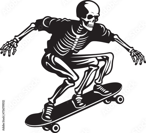 Radical Remains: Skateboarding Skeleton Black Icon Design Ollie Ossuary: Skeleton on Skateboard Vector Art