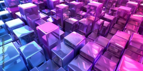A close up of a cityscape made of cubes in a purple and blue color scheme - stock background.