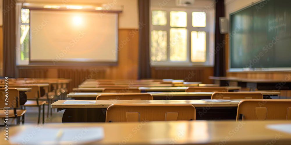 Empty classroom white screen background Empty classroom white screen background