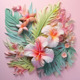 Bouquet. Flowers. Postcard. Exotic tropical plants. Hibiscus