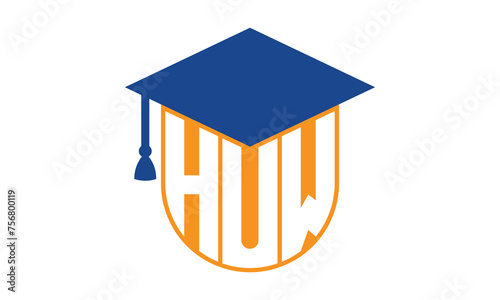 HUW initial letter academic logo design vector template. school college logo, university logo, graduation cap logo, institute logo, educational logo, library logo, teaching logo, book shop, varsity	
 photo