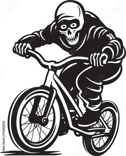 Spooky Spin: Skeleton Performing Tricks on BMX Black Icon Skeletal Stunts: Skeleton BMX Cyclist Black Logo