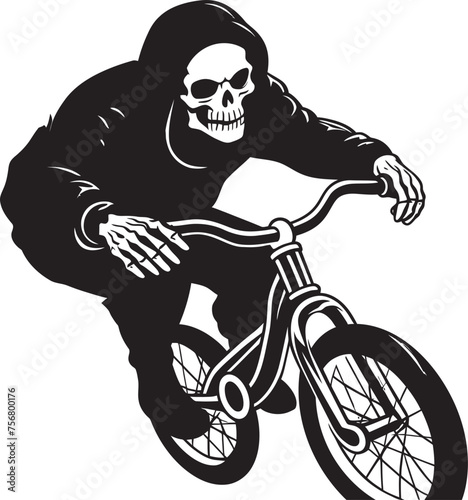 Grim Glide: Skeleton BMX Rider Black Logo Icon SkeletoBike: Skeleton Riding BMX Cycle Black Logo